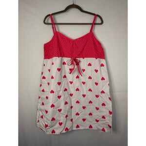 Gap Heart Polka Dot Sleep Dress Womens XL Pink White Cotton Chemise 2008 Vintage